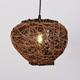 Bambu & Rattan Salon Yatak Odası Antre Ahşap Sarkıt Tekli Doğal Avize Tasarım Aydınlatma 25x20cm