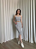 Çizgili etek crop takım