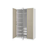 PAX gardırop, beyaz-aynalı cam-gri-bej, 150x60x236 cm