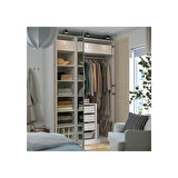 PAX gardırop, beyaz-aynalı cam-gri-bej, 150x60x236 cm