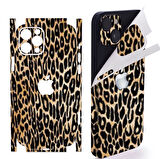 İphone 15 Plus için 360 full arka kaplama koruma sticker kılıfsız kullanım için KADİFE LEOPAR