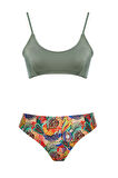Yuvarlak Yaka Desenli Bikini Takım 