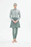 Kadın Tam Kapalı Tesettür Mayo 4 Parça – Desenli – YEŞİL-L