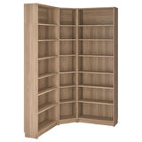 Köşe kitaplık, meşe görünümlü, 136/136x28x237 cm