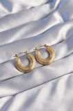 316L Çelik Gold Renk Oval Çizgili Plaka Model Küpe - Lisinya