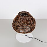 Afrika Beyaz Ayaklı Rattan Led Masa Lambası, Bohem Masa Lambası, Çalışma Masası Lambası 25x30cm