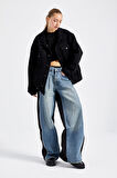 Kadın Kot Rengi Çift Renk Özel Tasarım Palazzo Fit Denim 