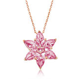 Gümüş Rose Pembe Lotus Çiçeği Kolye