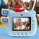 QASUL Çocuk Anında Baskı Kamerası 1080P 2,4 İnç IPS Ekran Çift Lensli Fotoğraf Makinesi (Mavi) Eğlenceli Fotoğraf makinesi 