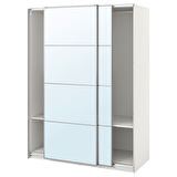 PAX sürgü kapaklı gardırop, beyaz-aynalı cam, 150x66x201 cm