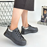 Sofio Siyah Cilt Bağcıklı Spor Ayakkabı