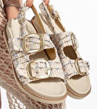 Olira Bej Simli Kemerli Sandalet