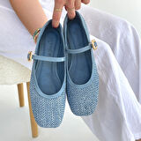 Rives Mavi Cilt Hasır Dokumalı Babet Ayakkabı