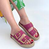 Loera Pembe Nubuk Çift Tokalı Terlik