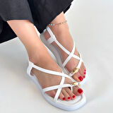 Enjali Beyaz Cilt Sandalet