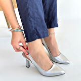 Feey Gümüş Cilt Topuklu Ayakkabı