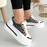 Lawin Beyaz Cilt Siyah Simli Bağcıklı Spor Ayakkabı