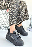 Leope Siyah Cilt Bağcıklı Spor Ayakkabı