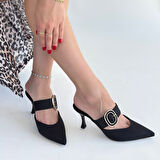 Yote Siyah Saten Topuklu Terlik