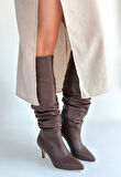 Zelya Kahverengi Cilt Topuklu Çizme