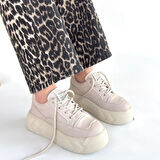 Emwa Bej Cilt Bağcıklı Spor Ayakkabı