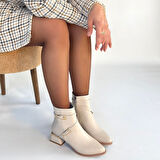 İnay Bej Cilt Topuklu Bot