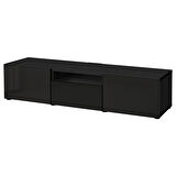 Tv sehpası, venge-parlak cila-siyah-füme cam, 180x42x39 cm, SELSVIKEN/GLASSVIK