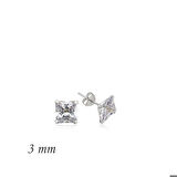 Gümüş Kare Tek Taş Zirkon Küpe - 3 mm