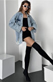 Çift Cepli Yırtık Detaylı Oversize Gömlek Ceket