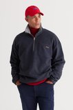 Erkek Indigo Melanj Loose Fit Içi Polarlı Iplik Bato Yaka Pamuklu Sweatshirt