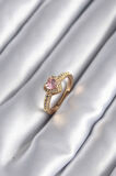 Pirinç Gold Renk Pembe Zirkon Taş Kalp Charm Model Kadın Yüzük - Lisinya