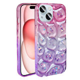 Apple iPhone 13 ile Uyumlu 3D Kabartmalı Simli Yumuşak Tam Koruma Telefon Kılıfı Kapak
