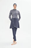 Kadın Tam Kapalı Tesettür Mayo 4 Parça – Desenli – ANTRASİT-L