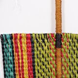 Japandi Bambu ve Deniz Sazı Hasır Doğal Yeşil Kırmızı Sarı Renk Yelpaze Duvar Dekoru 70x43x40cm