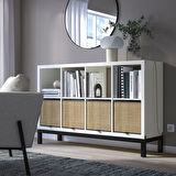 Açık raf ünitesi, parlak cila beyaz-siyah, 147x94 cm