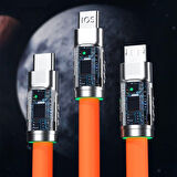 BUFFER®  3 Şarj Aleti 1 Arada Çinko Alaşım Hızlı Şarj Kablosu Turuncu