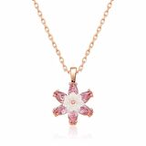 Gümüş Rose Pembe Lotus Çiçeği Kolye