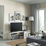 Tv sehpası, beyaz-açık gri, 180x42x39 cm, KALLVIKEN, fren raylı