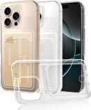 Apple iPhone 16 Pro Max Uyumlu Kılıf Kartlık Bölmeli Arkası Şeffaf Soft Dayanıklı Kılıf Kapak