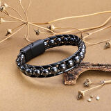   Hematit Doğaltaşlı Deri Bileklik 31832B2D8M5 