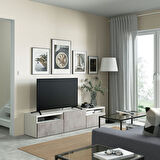 Tv sehpası, beyaz-açık gri, 180x42x39 cm, KALLVIKEN, çıt çıt raylı