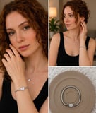 💎 Premium Gümüş Renk Parlak Taş ve Kalp Detaylı Gümüş Renk Charm 316L Çelik Bileklik (~18cm)