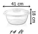  Plastik 14 Litre Kapaklı Hamur Leğeni Saklama Kabı Şeffafl (Çap 41 Cm)
