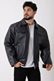 Bel Lastikli Kapaklı Oversize Suni Deri Mont PLDP 2998_50447