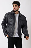 Bel Lastikli Kapaklı Oversize Suni Deri Mont PLDP 2998_50447