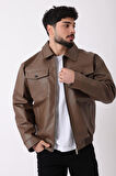 Bel Lastikli Kapaklı Oversize Suni Deri Mont PLDP 2998_50447