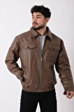 Bel Lastikli Kapaklı Oversize Suni Deri Mont PLDP 2998_50447