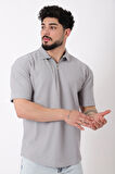 Çizgili Yakalı Yarım Fermuar Oversize Tişört STU-2473_30464