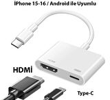 4K Görüntü Aktarıcı Hdmı type-c adaptör İpad İ phone 16-17 Android tablet telefon