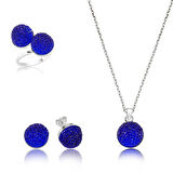 Gümüş Lacivert Kristal Taşlı kadin Set
